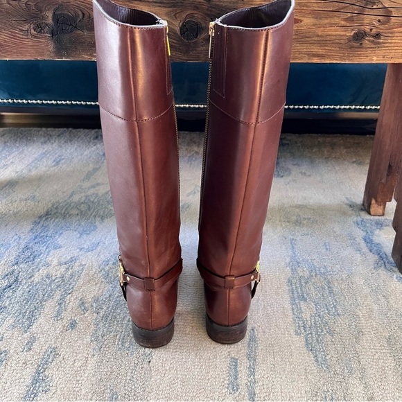 MICHAEL KORS FULTON HARNESS GOLD MK LOGO MOCHA BROWN TALL RIDING BOOTS SIZE 8 - Picture 5 of 12